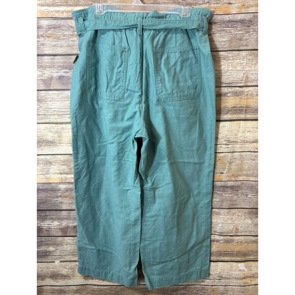 J.Crew Cropped Twill Paper Bag Pant 14 Aventurine Green Tie Waist - Picture 5 of 7